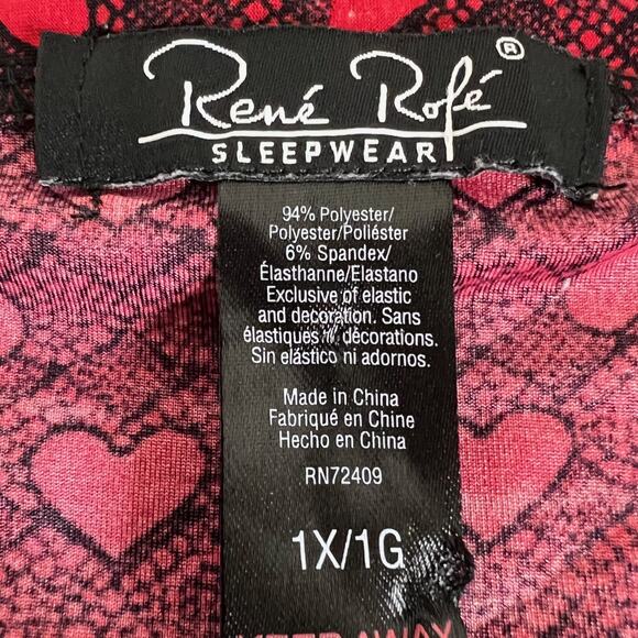 René Rofé Sleepwear Womens Robe 1X Red Black Heart Print Belted 3/4 Sleeve - Picture 6 of 7